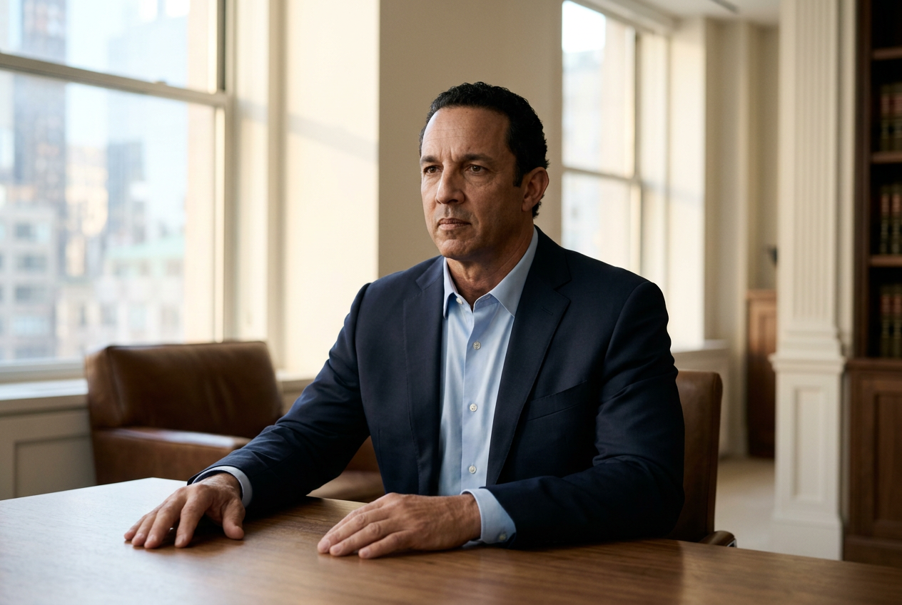 AI-generated cinematic portrait based on the owner-supplied photograph; imagined office, not approved Fastman creative